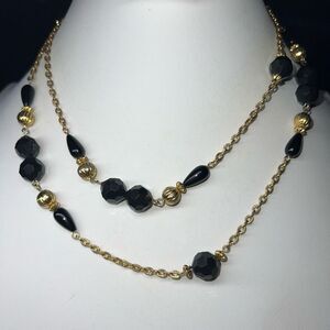 Premier Designs Gold Tone and Black Crystal Chain Necklace